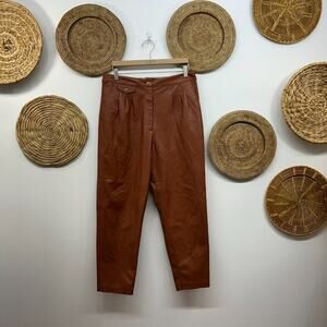 Blank NYC Neutral Minimalist Brown Pleated Faux Leather Trousers Pants 31